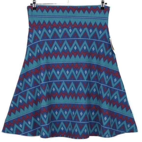 LuLaRoe Azure A-Line Skirt Blue Teal Red Elastic Pull On‎ Waist XL - Picture 2 of 11